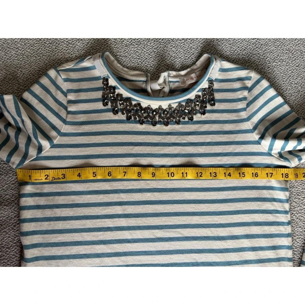Tory Burch Embellished Striped Top Blue Cream Preppy Nautical Size S - Picture 7 of 14